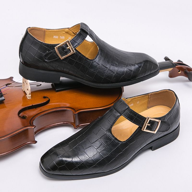 Business Casual Sandals Men's Summer Plus Size Black Buckle Breathable Leather Shoes_voghion.com