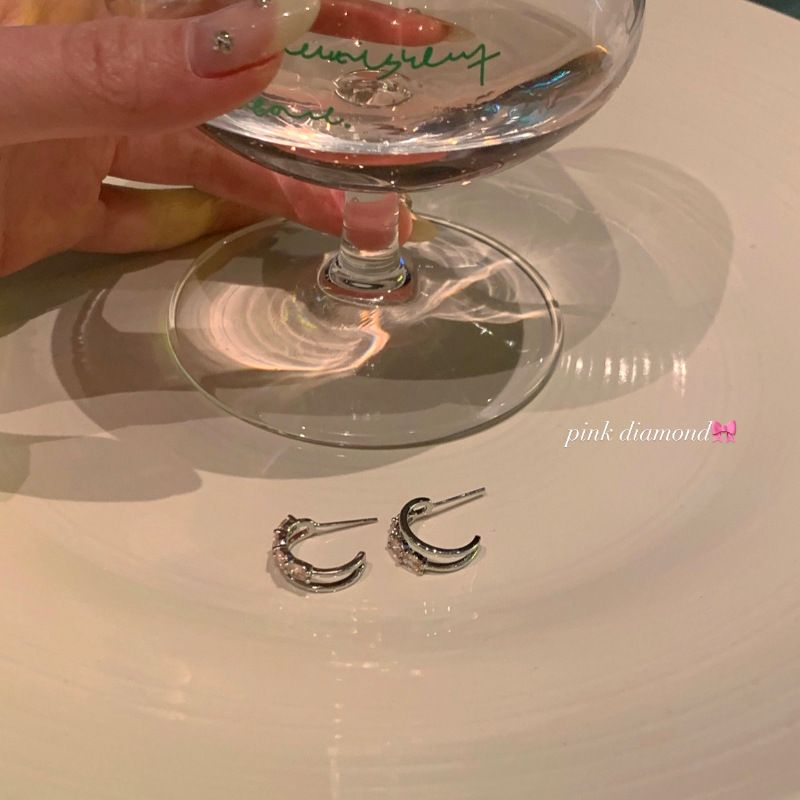 Dolci e freschi orecchini a doppio strato in zircone rosa per donna, orecchini dal design di nicchia, orecchini dolci e carini, orecchini dal temperamento_voghion.com