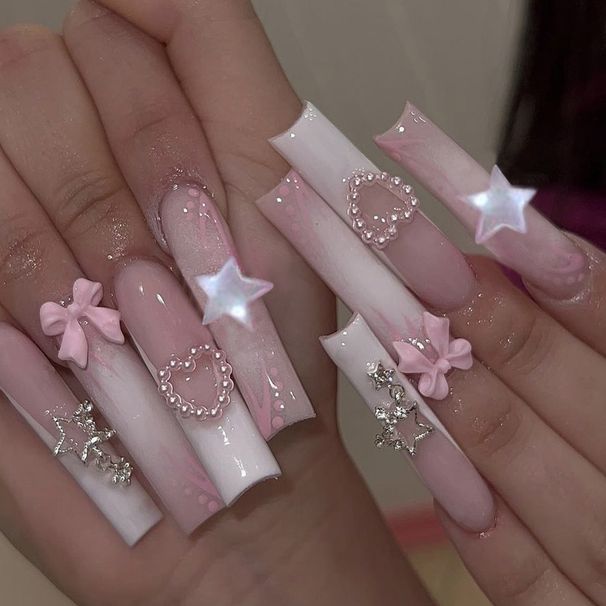 unghie finte super lunghe in polvere per tubi d'acqua, perle a farfalla, unghie finte a forma di stella cava, nail art con toppe_voghion.com