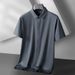 Neues nahtloses offenes Hemd, kurzärmeliges Hemd für Herren, gemästet, Übergröße, einfarbig, dünnes Revershemd aus Eisseide mit Geheimtürschnalle_voghion.com