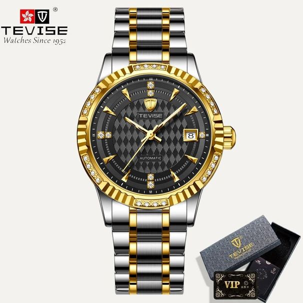 Märke TEVISE Mekanisk klocka för män för män Automatiska mekaniska klockor i rostfritt stål för män Vattentät diamantklocka_voghion.com