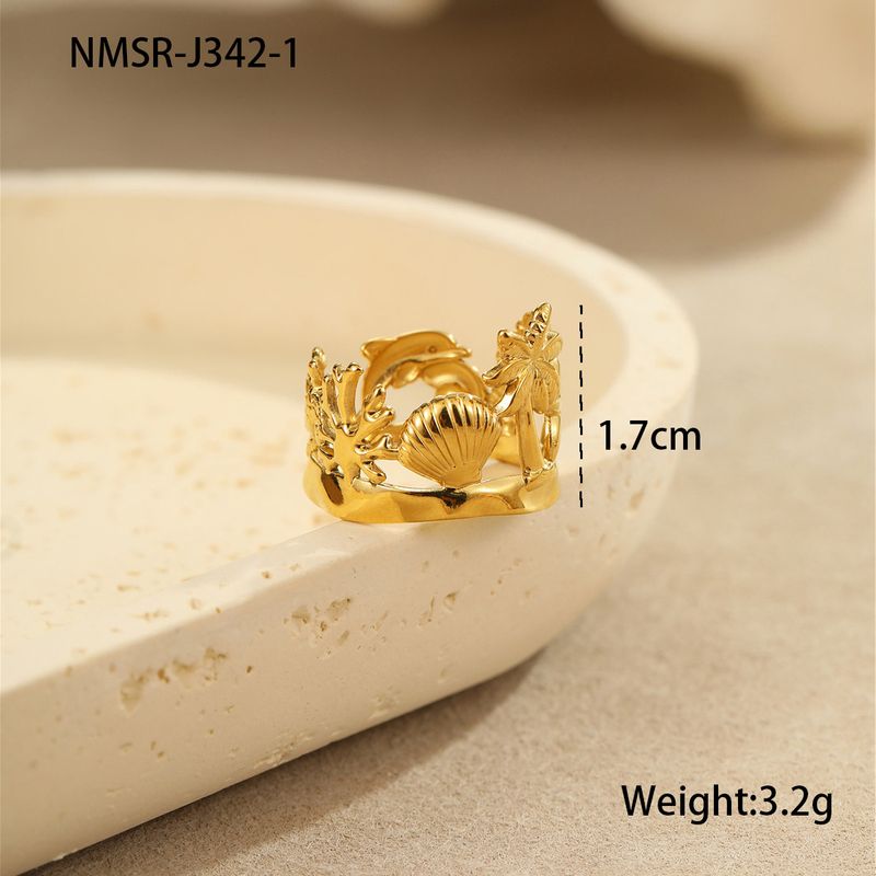 Einzelringe Neuer Meerjungfrau-Perlenring im Ozean-Stil, Edelstahl, vergoldet, offener Ring, Nischendesign, Handschmuck_voghion.com