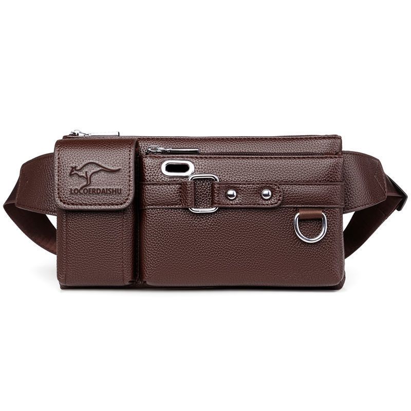 Geantă de piept masculină din piele textură impermeabilă talie pachet trend capacitate mare multifuncțională crossbody bag_voghion.com