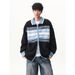 Maglione lavorato a maglia con cerniera e risvolto a righe color block da uomo, casual, ampio, autunno, inverno, cardigan_voghion.com