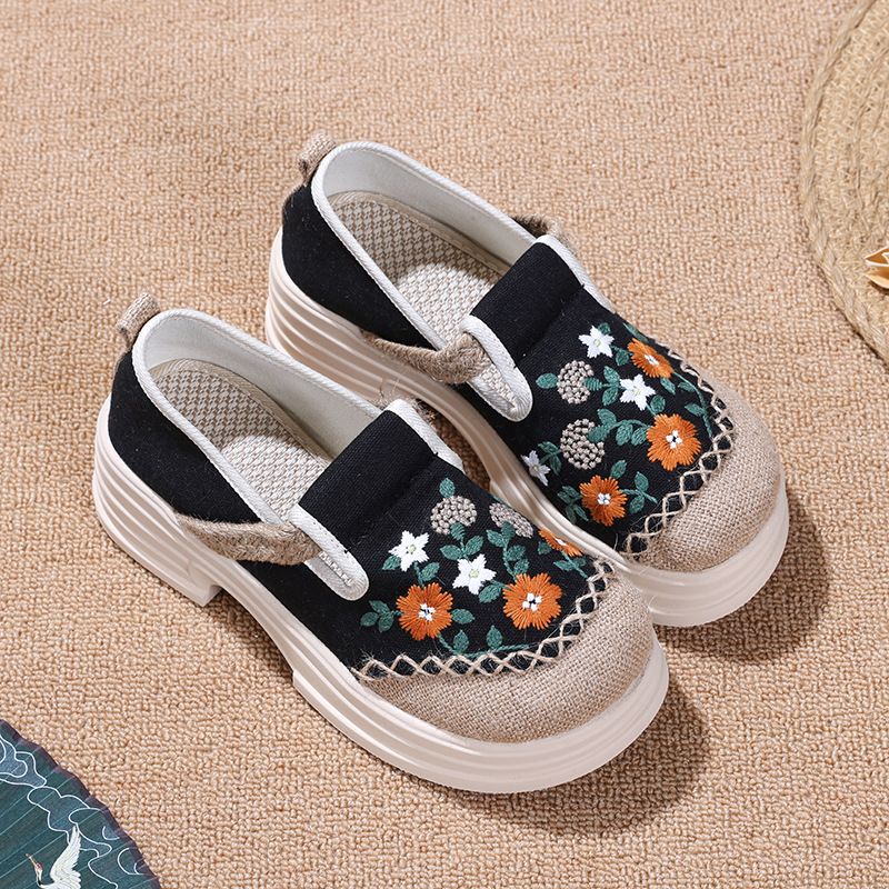 Scarpe da donna ricamate, scarpe singole da donna ricamate con tacchi alti Hanfu, vecchie scarpe in tessuto di Pechino, scarpe in tessuto con cuciture in cotone e lino_voghion.com