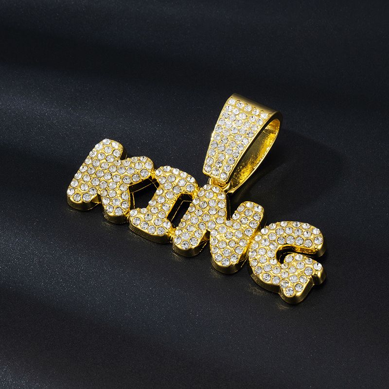 Hot Selling Alloy Full Diamond KING Letter Big Buckle Hip Hop Pendant Can Be Matched With Cuban Chain Necklace_voghion.com