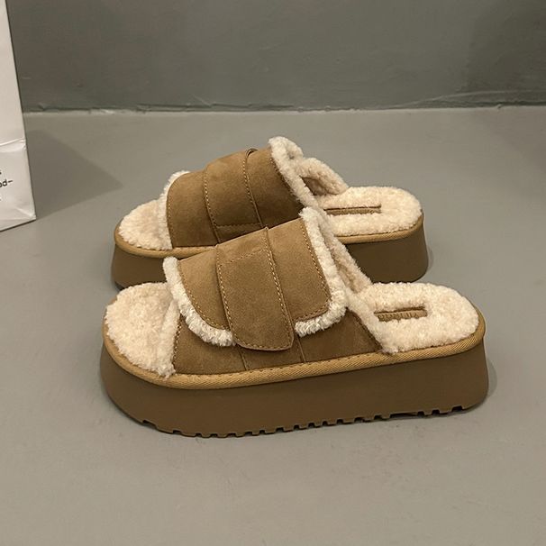 Tjock botten mode rullade plysch fluffiga tofflor för kvinnor höst vinter_voghion.com