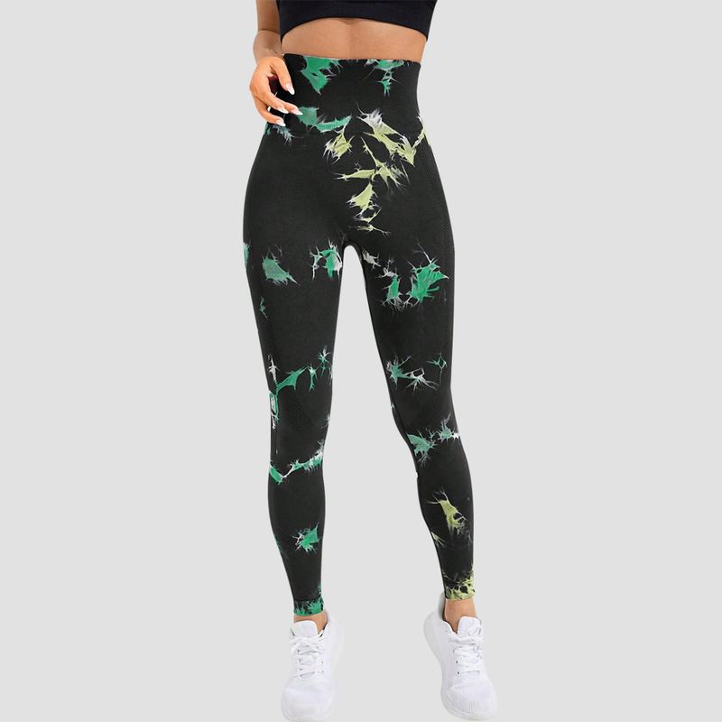 Women's sports yoga pants tie-dye print high waist hip lift running fitness pants large size leggings European and American_voghion.com