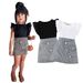 "Girls' Lace & Houndstooth Summer Outfit – Flutter Sleeve Top + Skirt Set (White/Black, 90-130cm)"_voghion.com