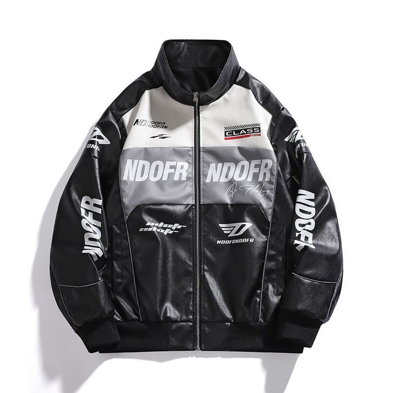 2025 Nieuwe Stijl Cool Motorfiets Heren Leren Jas Kleur-Block Racing Pak Jas Koppel_voghion.com