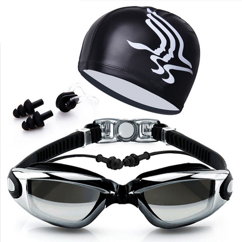 Goggles Swim Cap Nose Clip Earplugs HD Waterproof And Anti-fog Large Frame For Men And Women Swimming Equipment Goggles_voghion.com
