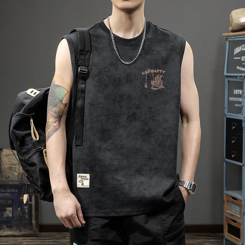 Men's clothing style sleeveless T-shirt men's summer design printed thin short-sleeved T-shirt casual waistcoat vest_voghion.com