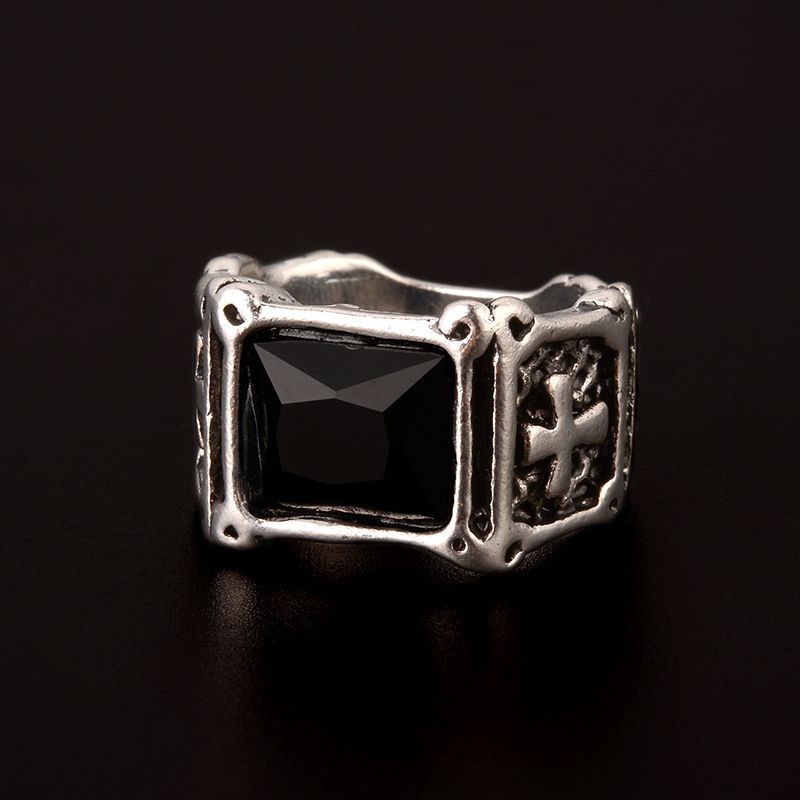 Dominant rectangular red inlaid black for men and women, cross index finger ring trendy_voghion.com