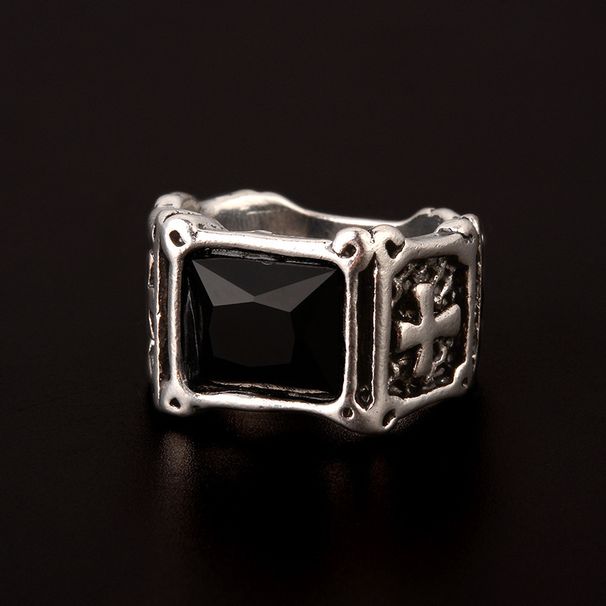 Dominant rectangular red inlaid black for men and women, cross index finger ring trendy_voghion.com