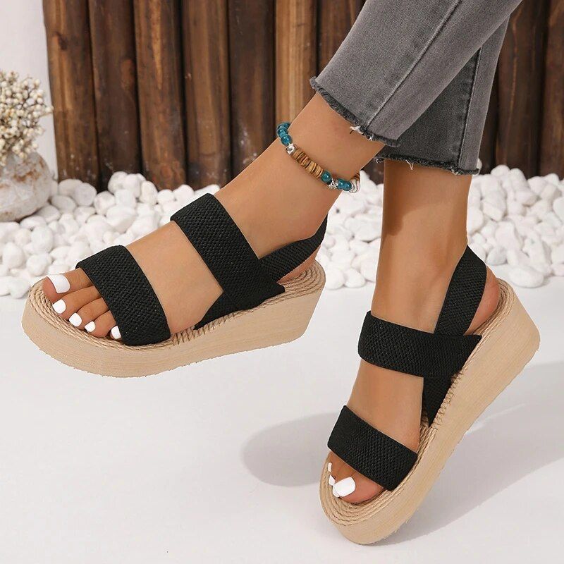 2024 Women's fashion trend anti-slip wear-resistant pure black belt soft soled high-heeled New casual sandals_voghion.com