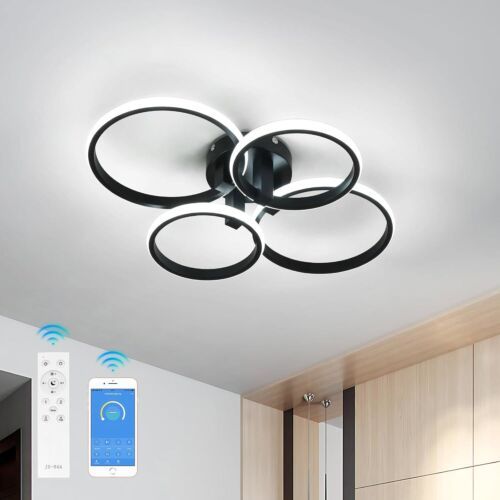 GOECO LED Deckenleuchte kreisförmiges Design, 4-flammig, schwarz, 57,5x46x11,5 cm, weißes Licht mit Dimmfunktion, 57W_voghion.com