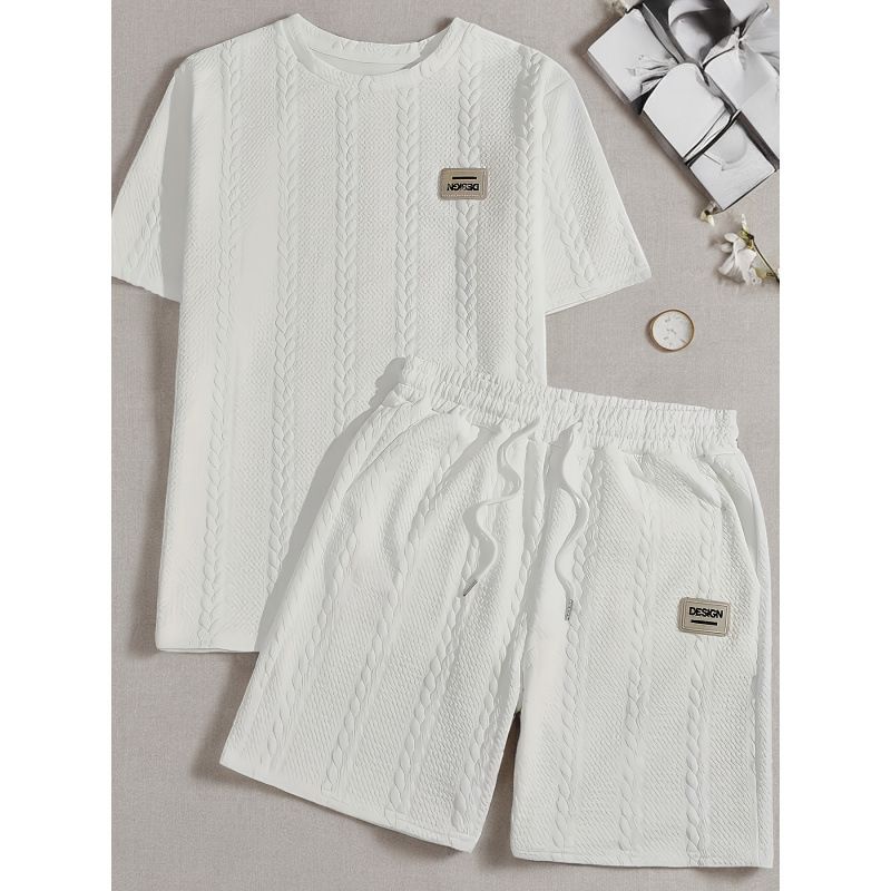 Men, Wheat Ear Flower Pattern Men's Large Size Comfortable 2 Piece Knitted Suit Shorts_voghion.com