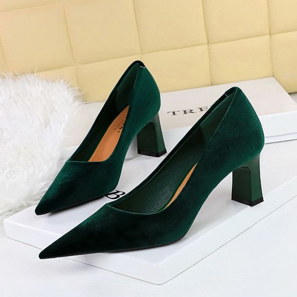 High heel chunky women's shoes suede west velvet light point single shoes_voghion.com