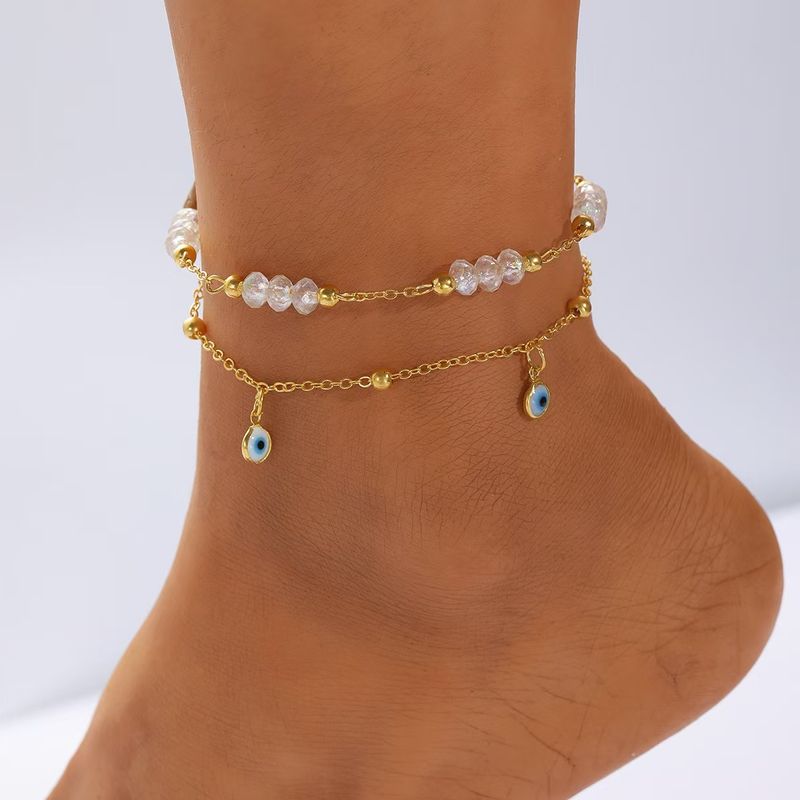 Fashion Creative Beach Style Vacation Casual Multi-layer Demon Eye Beaded Stacking Anklet 2-piece Set_voghion.com