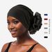 Novo chapéu turbante feminino com flores grandes, chapéu turbante do Oriente Médio, chapéu pulôver de tecido elástico, decoração clássica de flores, festa da moda_voghion.com