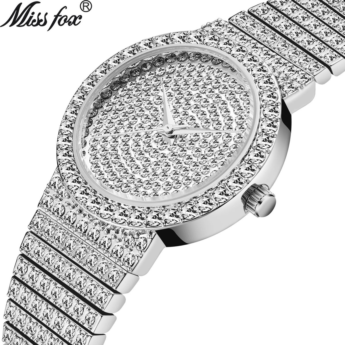 Men's Luxury Quartz Watch With 18K Gold Plating And Full Diamond Accents, Elegant Round Dial, Mineral Glass, Titanium Clasp, Water Resistant_voghion.com