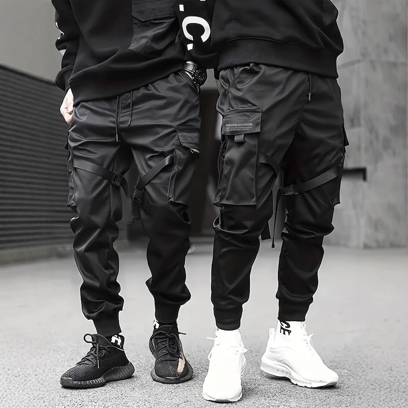 Pantalones con dobladillo para hombre, tendencia nacional, multibolsillos, informales, holgados y a la moda._voghion.com