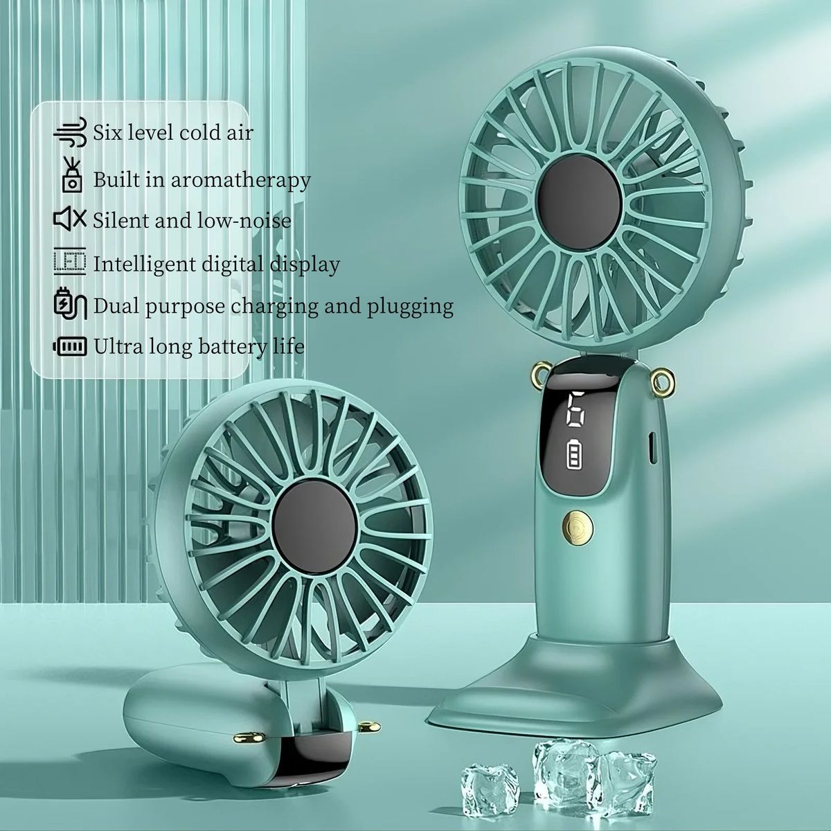 Portable Mini Handheld Neck Hanging Fan USB Rechargeable Battery Foldable Phone Holder With Aromatherapy For Car Home_voghion.com