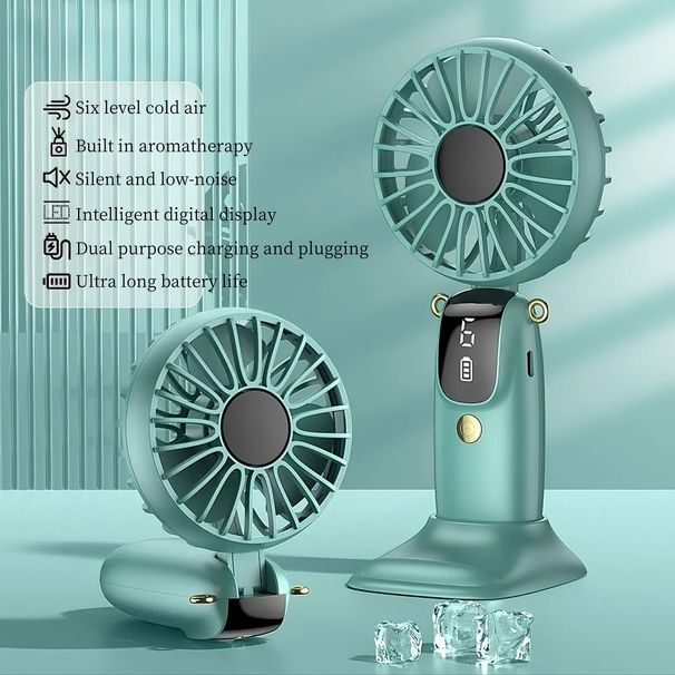 Portable Mini Handheld Neck Hanging Fan USB Rechargeable Battery Foldable Phone Holder With Aromatherapy For Car Home_voghion.com