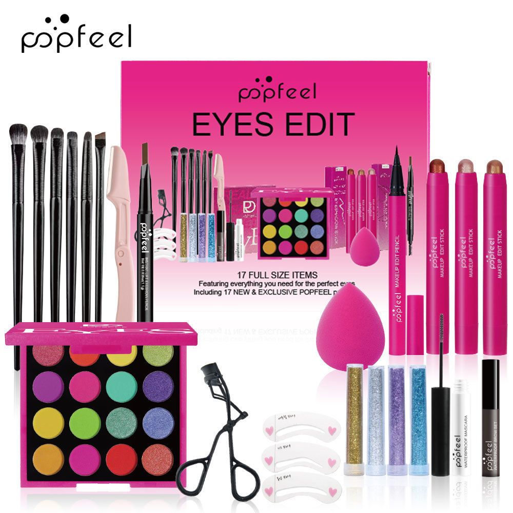 Makeup Sets Exclusive POPFEEL Makeup Set Eyeshadow Eyebrow Pencil Highlight Glitter Powder Combination Set Earth Color POP007_voghion.com
