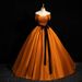 Off-Shoulder A-Line Satin Gown – Elegant & Vibrant (Orange, XS-3XL) For Singing Performances, Hosting & Special Events_voghion.com