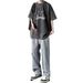 CT Summer Short Sleeve T-Shirt For Students, Men's Fashion Ins Style High Street Jeans Loose Two-Piece Set_voghion.com