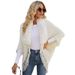 Knitted cape coat for women with fur collar fringe cape_voghion.com
