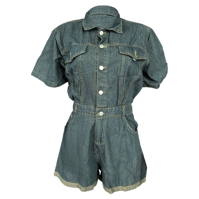 Salopetă din denim pentru femei, cu buzunar spălat, cu un singur rând de nasturi, pentru femei_voghion.com