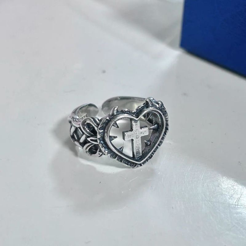 Nuovo anello in argento placcato con croce del monastero, stile gotico, con nicchia e tinto nero_voghion.com