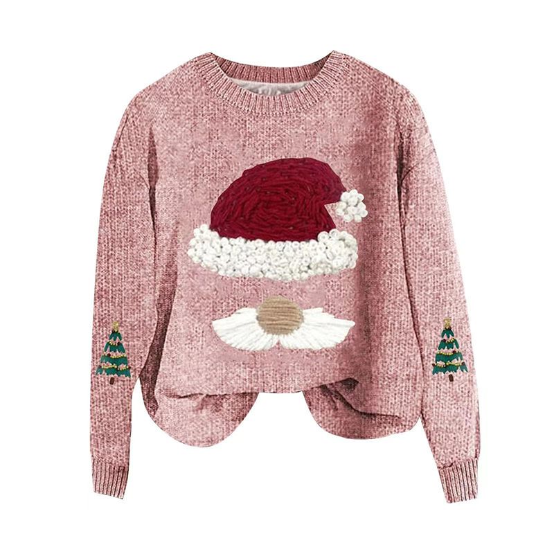 Maglione natalizio genitore-figlio, maglione a collo alto rosso a maniche lunghe_voghion.com