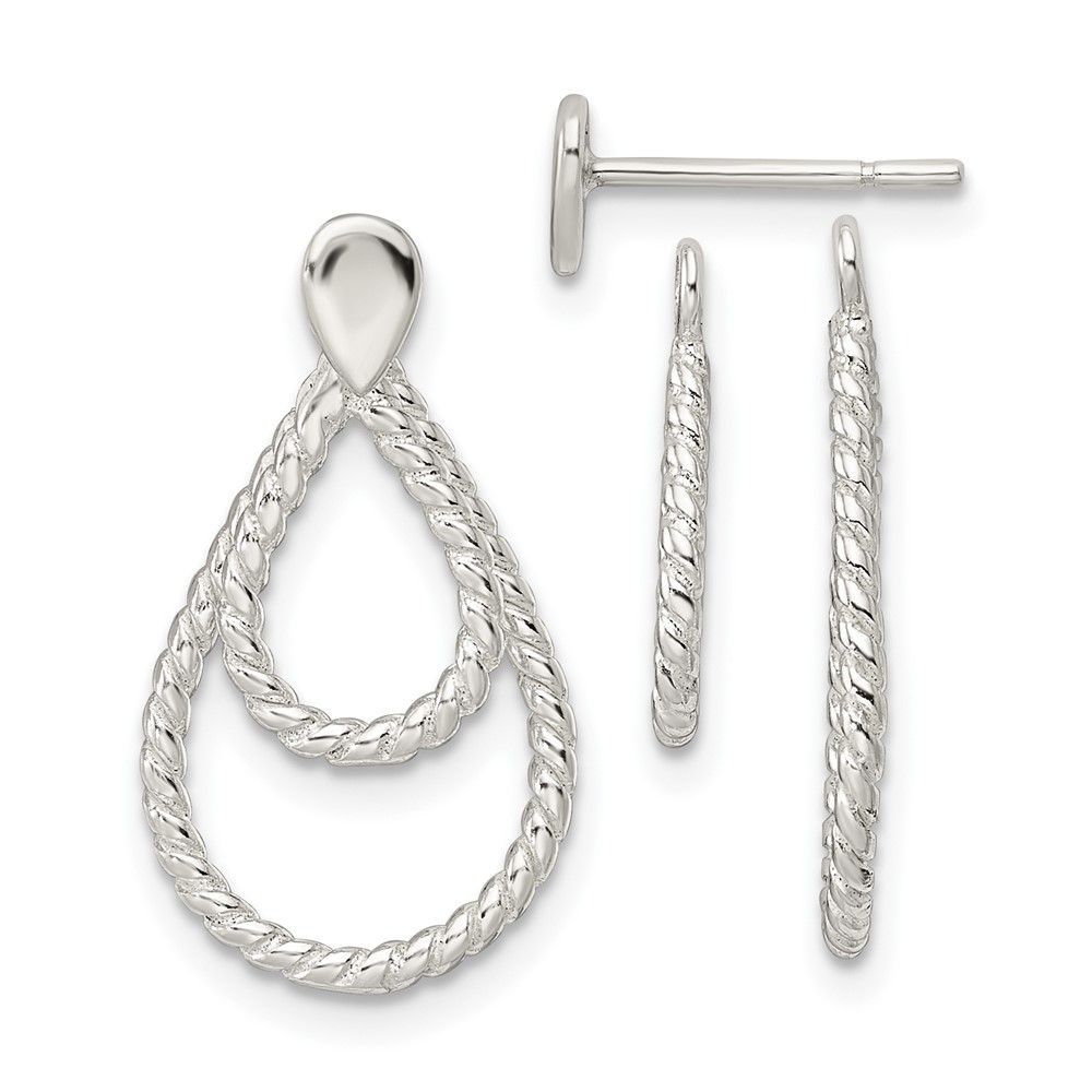 Sterling Silver W/2 Teardrop Jackets Button Post Earrings_voghion.com