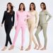 Set di biancheria intima termica da donna autunno inverno tinta unita con scollo rotondo e pantaloni, codice speciale Overseas Platform_voghion.com
