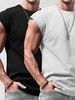 Men's Summer New Sleeveless Vest Two-Piece Set Casual Loose Solid Color Thin Tank Top_voghion.com