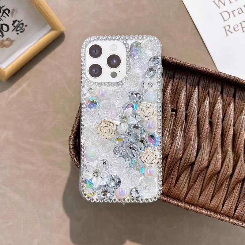 Für Samsung S22 S23 S24 Plus Ultra FE A33 A53 A73 A25 A34 A54 Süße Blumen Diamant Steine Kristall Perle Telefon Fall Abdeckung_voghion.com
