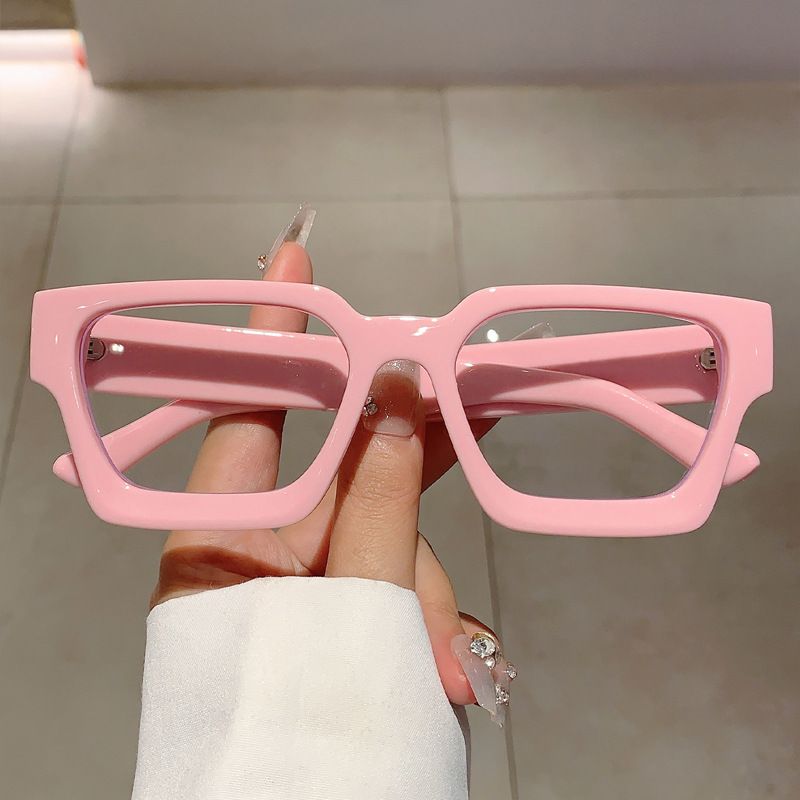 Kleiner quadratischer Rahmen, dicker Rand, neuer schlichter Akademie-Stil, kein Make-up, hochwertige Haptik, rezeptfreie Anti-Blaulicht-Brille_voghion.com