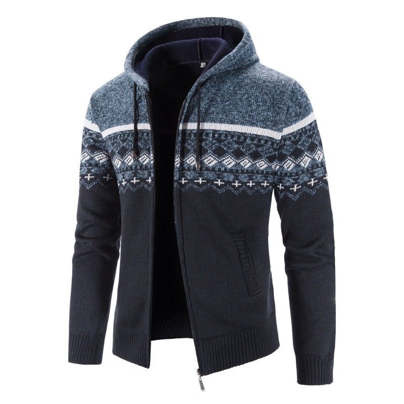Explosieve grote maat nieuwe fleece verdikte kleurverloop trui herenjas gebreide cardigan_voghion.com