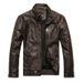 Men's motorcycle style with distressed washed leather jacket stand up collar and plush for men_voghion.com