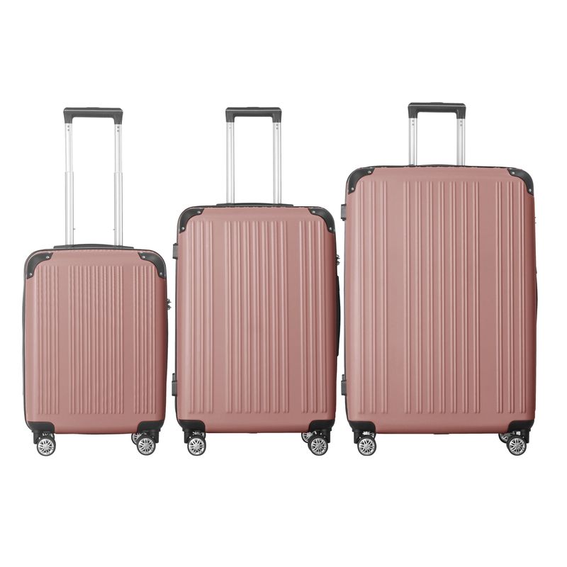 3-Piece Lightweight ABS Hardshell Luggage Set (20", 24", 26") In Rice Brown With Spinner Wheels, TSA Lock, And Adjustable Telescopic Handle - Durable Travel Suitcases_voghion.com