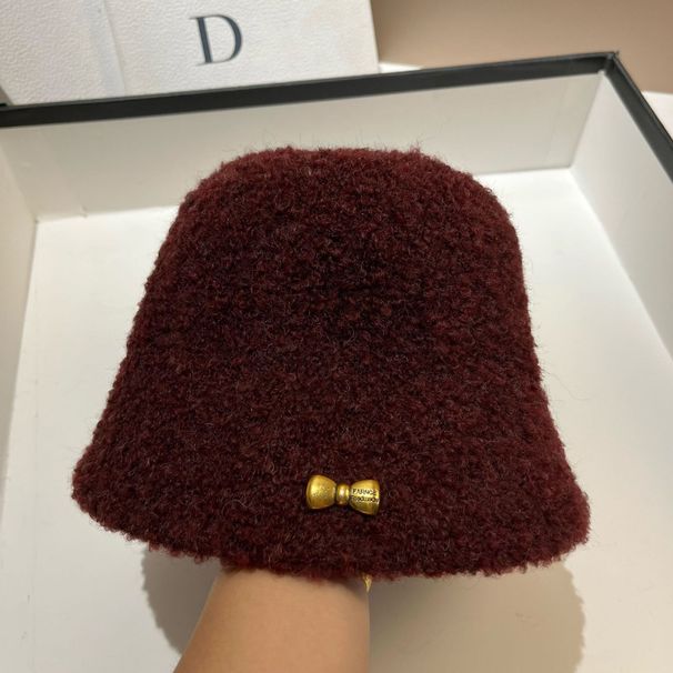 Cappello da secchiello coreano con fiocco in agnello autunno e inverno dolce e semplice, sbiancante per la pelle, casual, per donna, da strada, all'aperto_voghion.com