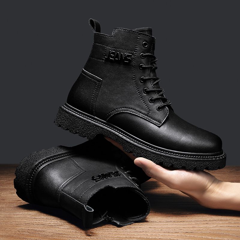 Cross-border large size Martin men's winter new leather ankle high top motorcycle cotton boots_voghion.com