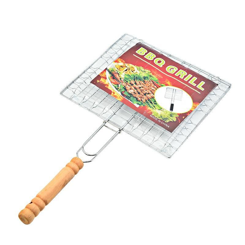 Rectangular Tools Full Set Commercial Fish Clamshell Grilled Meat Net Stainless Steel Color Barbecue Rack Grid_voghion.com
