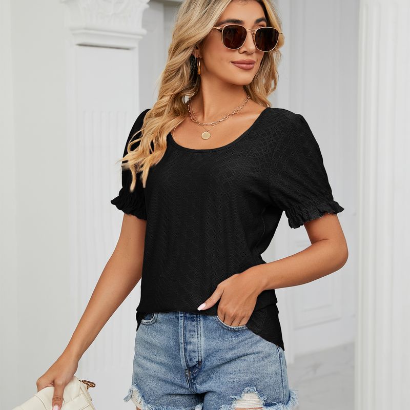 Top a maniche corte con scollo a U a manica lunga con scollo a U in tinta unita da donna_voghion.com