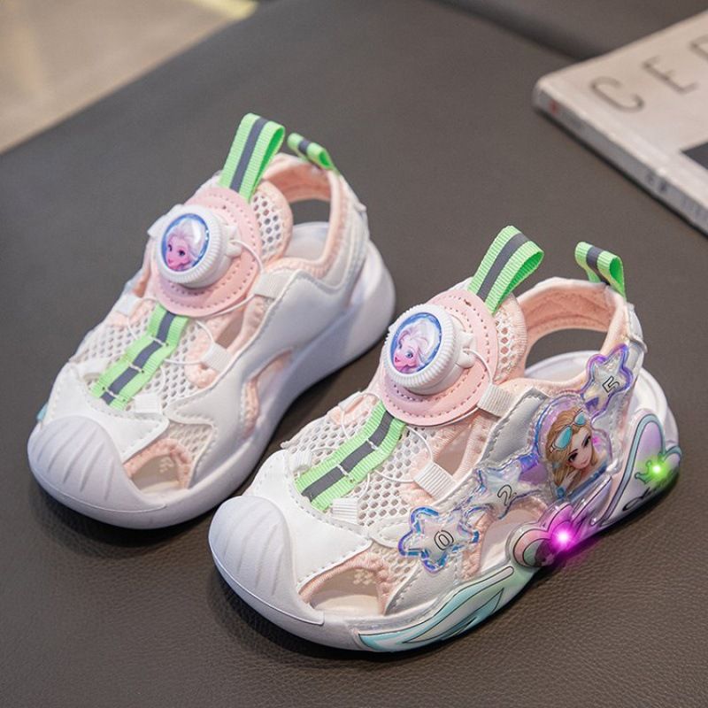 Baotou Sandalen 2024 Sommer Neue Elsa Prinzessin Kinder Leuchtende Mädchen Sport Drehknopf Schuhe_voghion.com