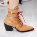 2021 Fashion Show Chunky Heel Hollow Lace-up Genuine Leather Belt Buckle Pointed Toe Ankle Boots Plus Size Shoes_voghion.com