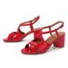 Solid color thick heels women's new round head patent leather after empty buckle fashion sandals_voghion.com